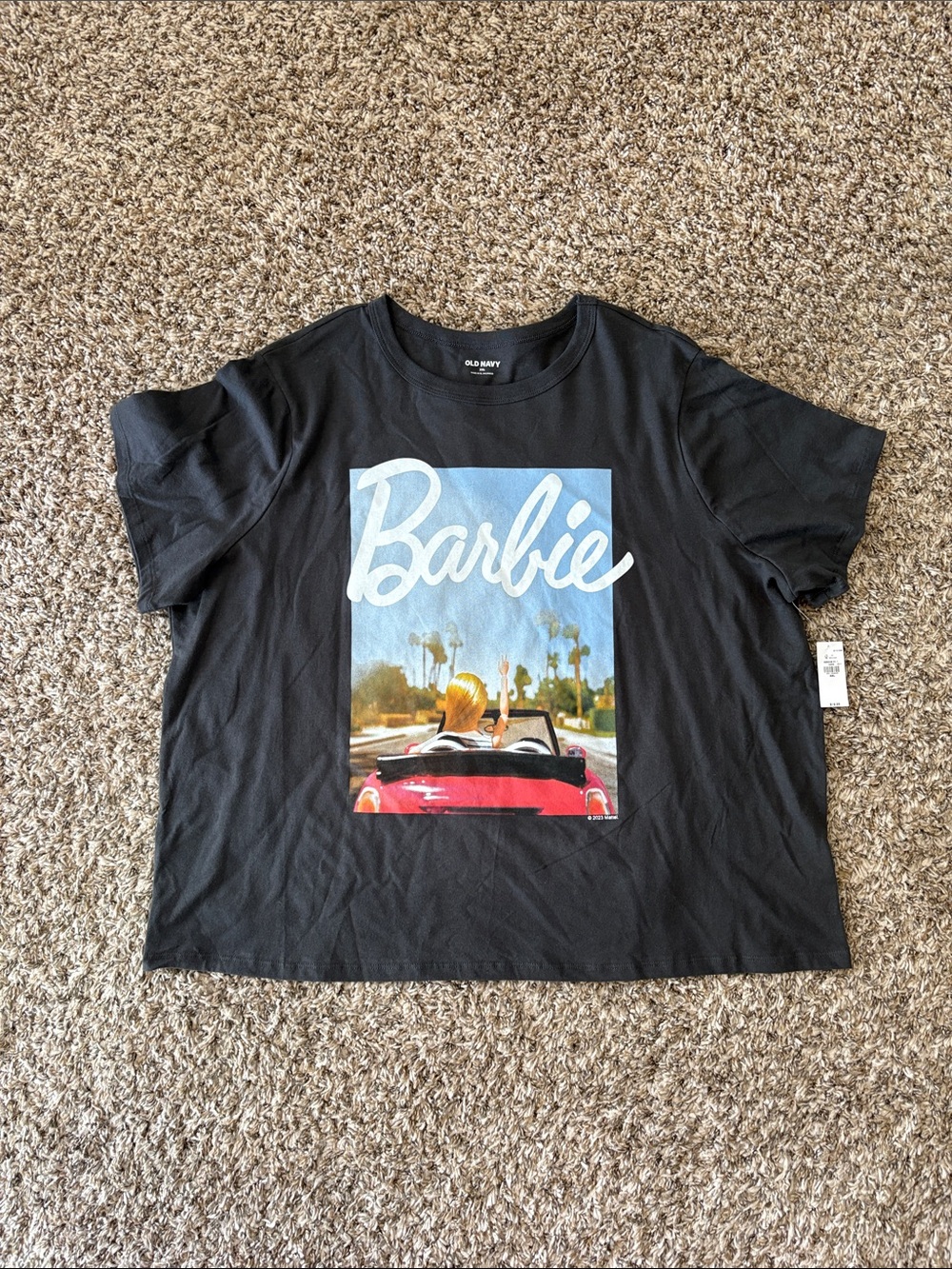 Old Navy Black Tee with Barbie Convertible Graphic